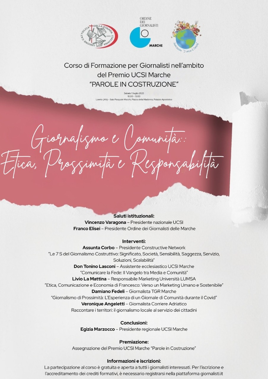 “PAROLE IN COSTRUZIONE”: corso di formazione e premio giornalistico UCSI Marche
