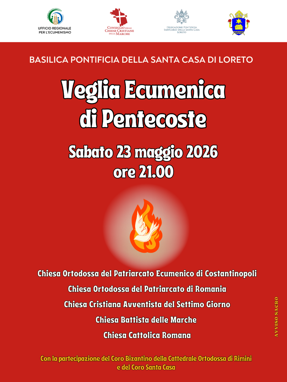 23 maggio 2026: VEGLIA ECUMENICA DI PENTECOSTE