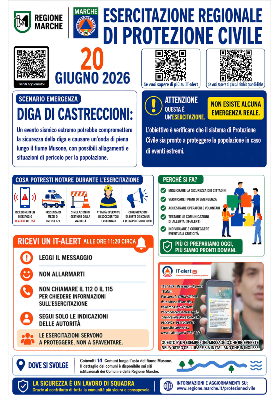 INFORMAZIONE IMPORTANTE: 20 giugno Esercitazione della protezione civile regionale