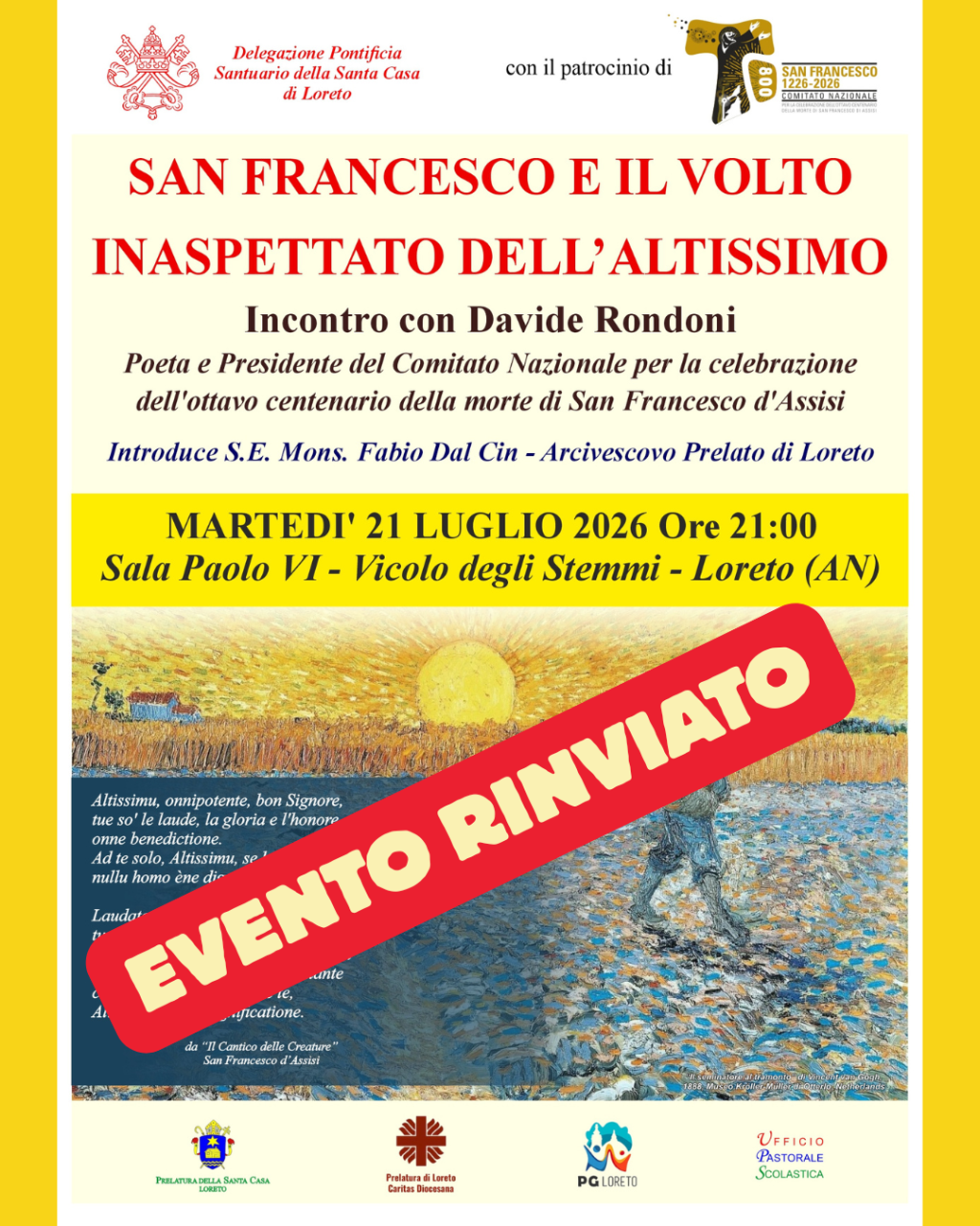 EVENTO RINVIATO:Incontro con il Dott. Davide Rondoni
